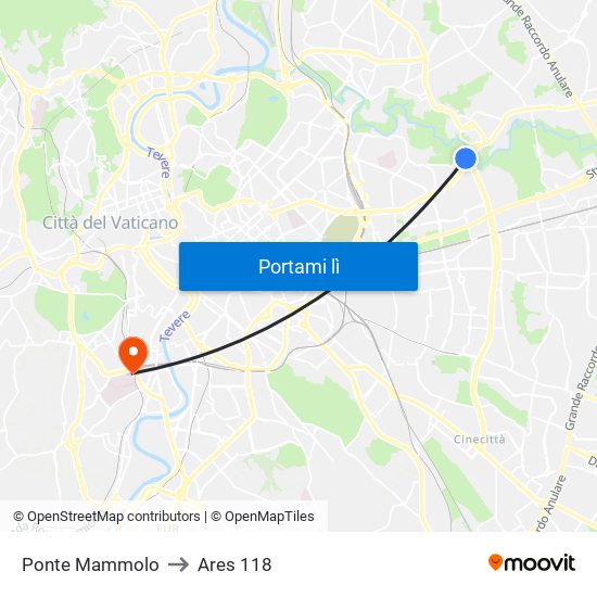 Ponte Mammolo to Ares 118 map