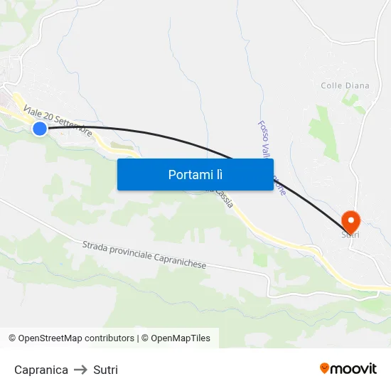 Capranica to Sutri map