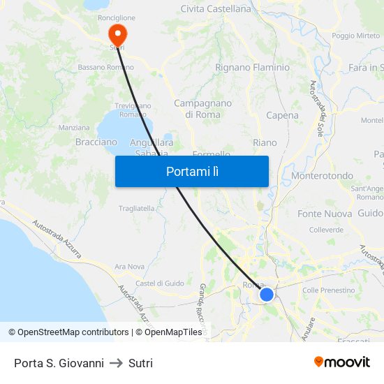 Porta S. Giovanni to Sutri map