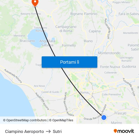 Ciampino Aeroporto to Sutri map