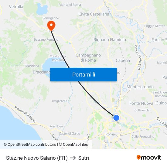 Staz.ne Nuovo Salario (Fl1) to Sutri map