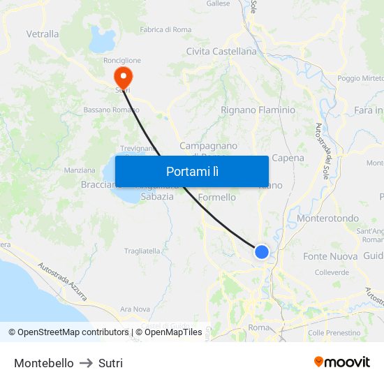 Montebello to Sutri map