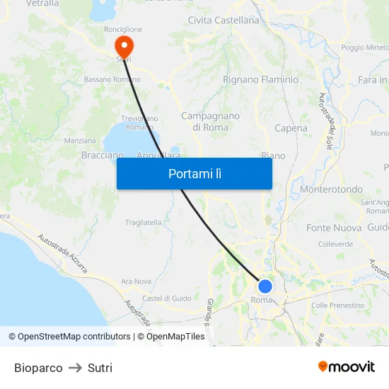 Bioparco to Sutri map