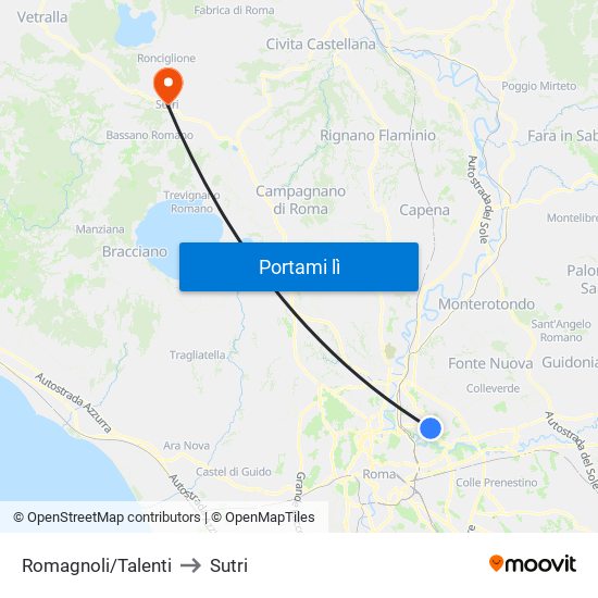 Romagnoli/Talenti to Sutri map