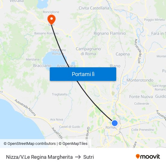 Nizza/V.Le Regina Margherita to Sutri map