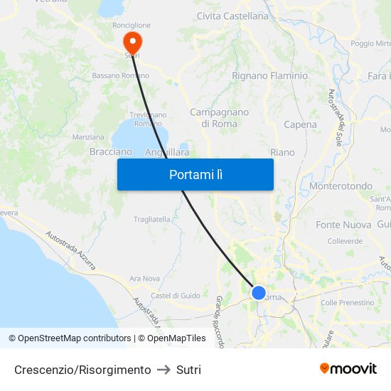 Crescenzio/Risorgimento to Sutri map