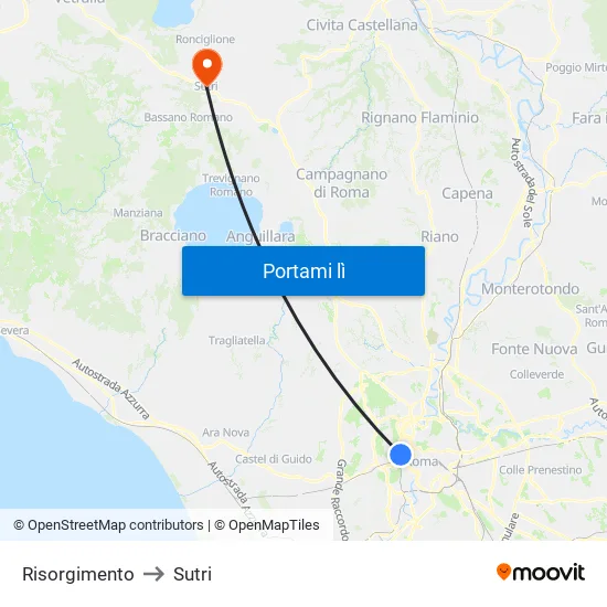 Risorgimento to Sutri map