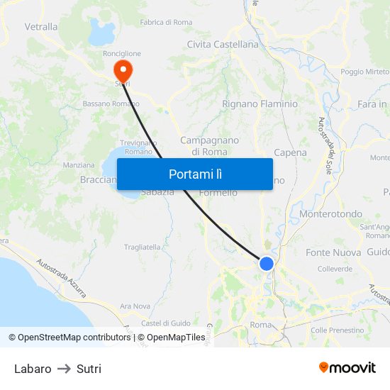 Labaro to Sutri map