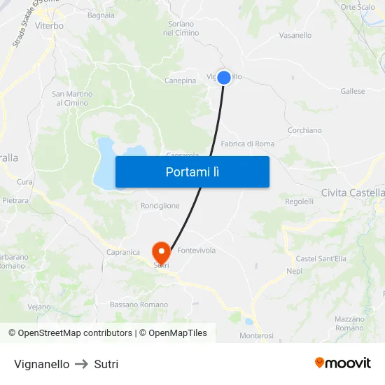 Vignanello to Sutri map