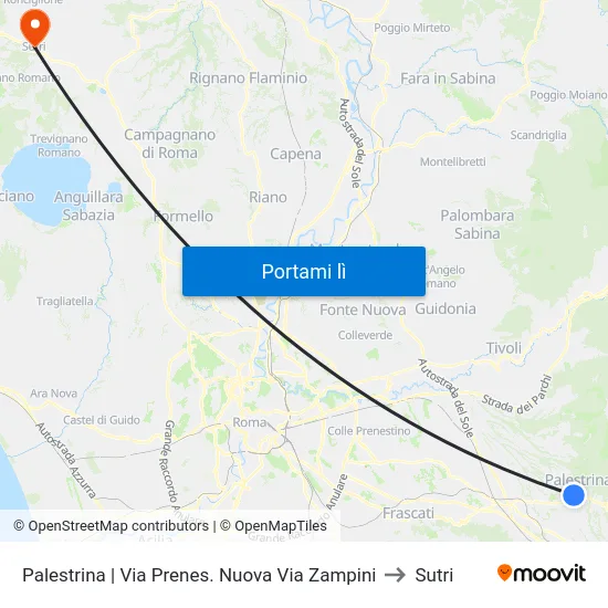 Palestrina | Via Prenes. Nuova Via Zampini to Sutri map