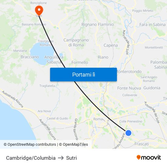 Cambridge/Columbia to Sutri map