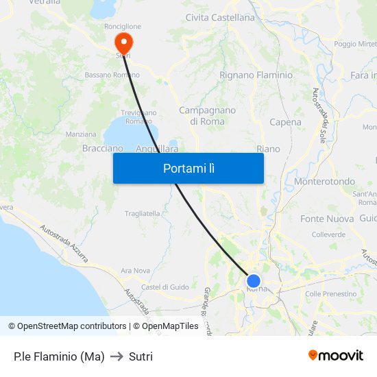 P.le Flaminio (Ma) to Sutri map