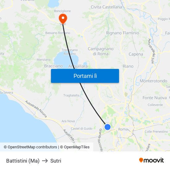 Battistini (Ma) to Sutri map