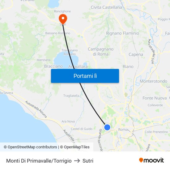 Monti Di Primavalle/Torrigio to Sutri map