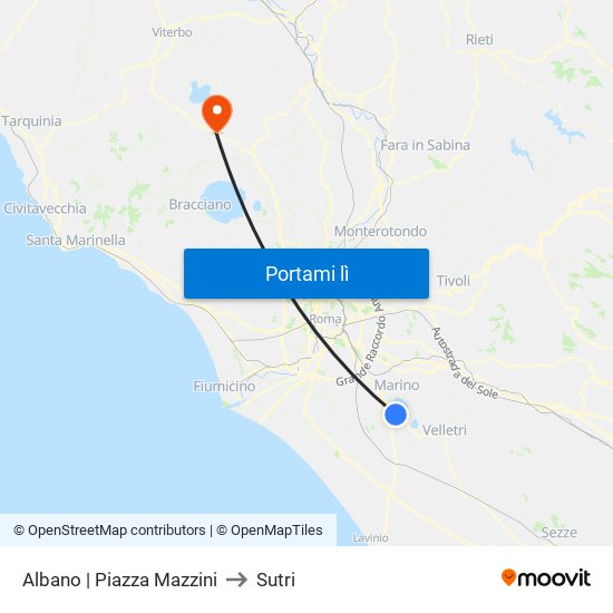 Albano | Piazza Mazzini to Sutri map