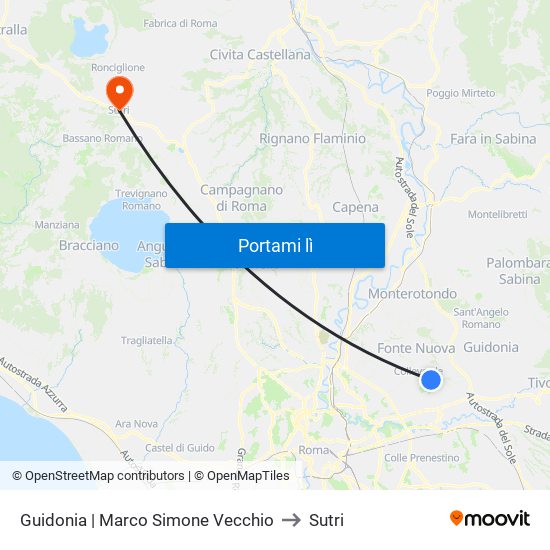 Guidonia | Marco Simone Vecchio to Sutri map