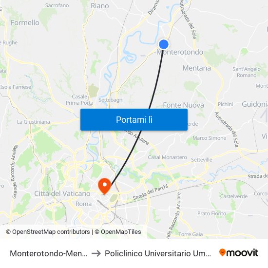 Monterotondo-Mentana to Policlinico Universitario Umberto I map