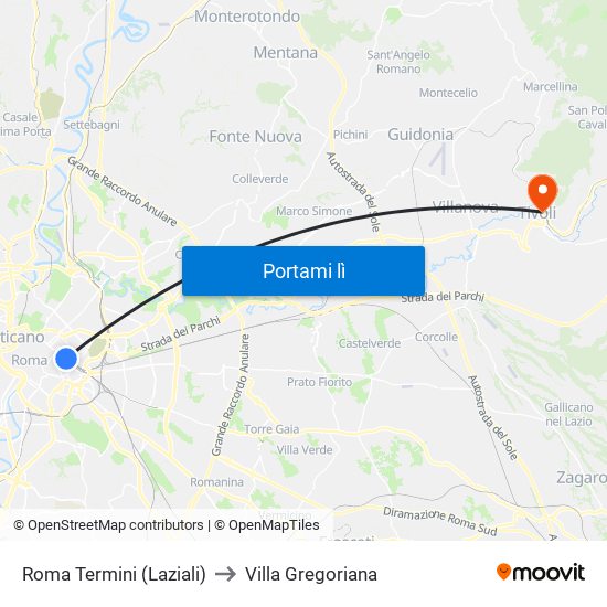 Roma Termini (Laziali) to Villa Gregoriana map