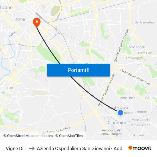 Vigne Di Morena to Azienda Ospedaliera San Giovanni - Addolorata (Presidio Santa Maria) map