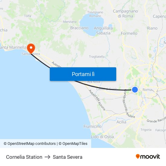 Cornelia Station to Santa Severa map