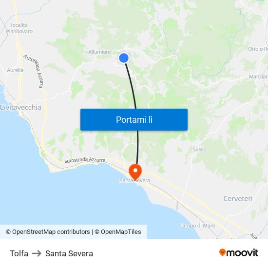 Tolfa to Santa Severa map