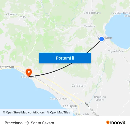 Bracciano to Santa Severa map