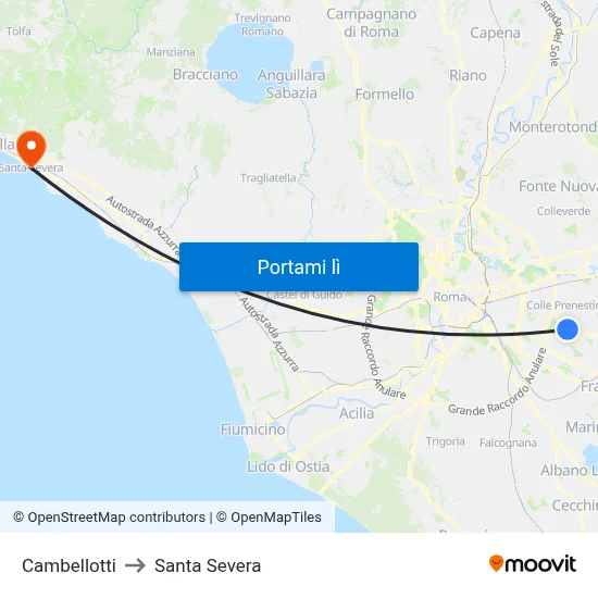Cambellotti to Santa Severa map