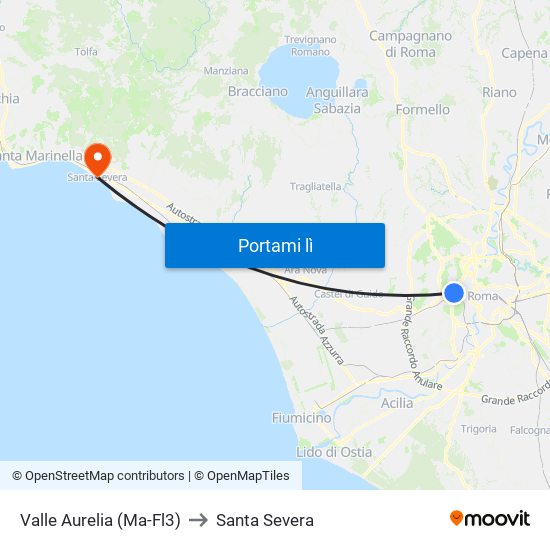 Valle Aurelia (Ma - Fl3) to Santa Severa map