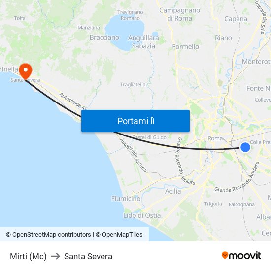 Mirti (Mc) to Santa Severa map