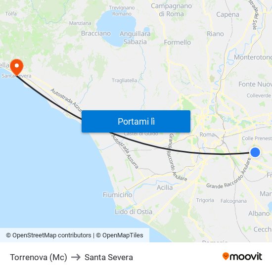 Torrenova (Mc) to Santa Severa map