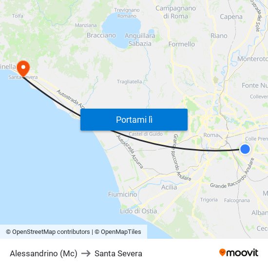 Alessandrino (Mc) to Santa Severa map