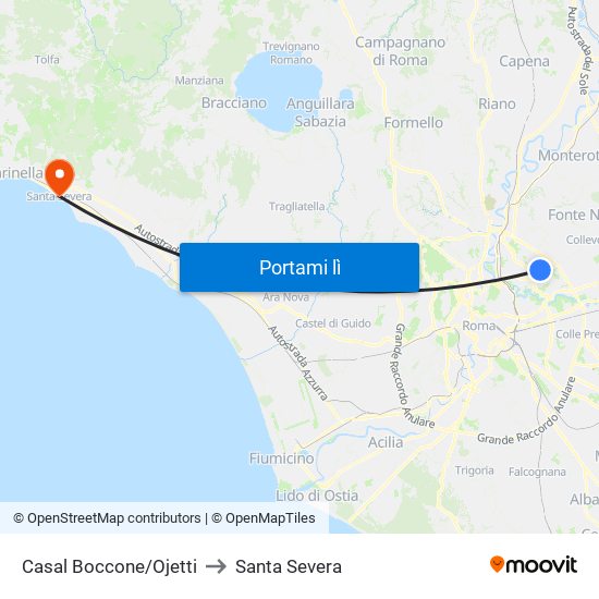 Casal Boccone/Ojetti to Santa Severa map