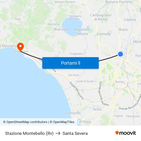 Stazione Montebello (Rv) to Santa Severa map