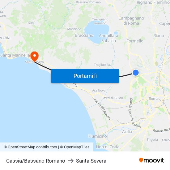 Cassia/Bassano Romano to Santa Severa map