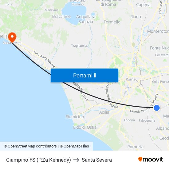 Ciampino FS (P.Za Kennedy) to Santa Severa map