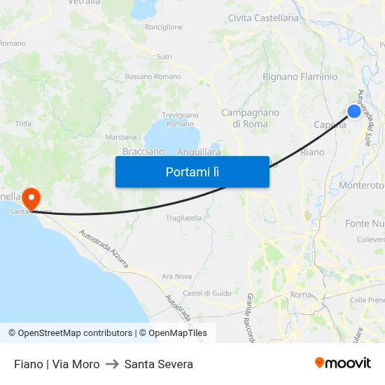 Fiano | Via Moro to Santa Severa map