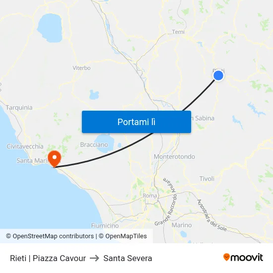 Rieti | Piazza Cavour to Santa Severa map