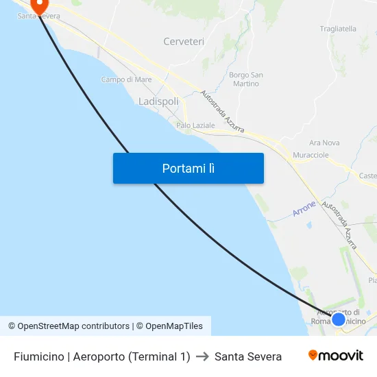Fiumicino | Aeroporto (Terminal 1) to Santa Severa map