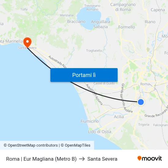 Roma | Eur Magliana (Metro B) to Santa Severa map