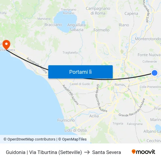 Guidonia | Via Tiburtina (Setteville) to Santa Severa map