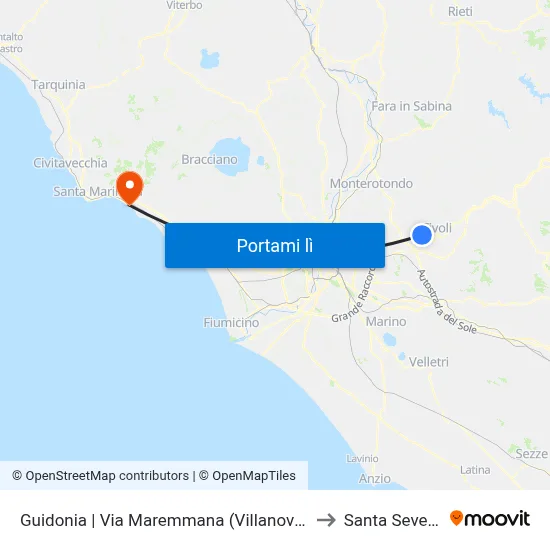 Guidonia | Via Maremmana (Villanova) to Santa Severa map