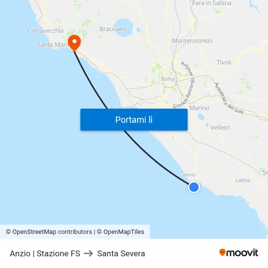 Anzio | Stazione FS to Santa Severa map