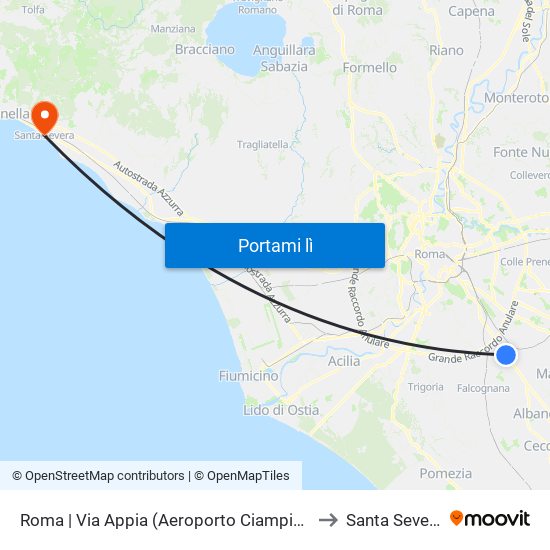 Roma | Via Appia (Aeroporto Ciampino) to Santa Severa map