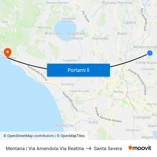 Mentana | Via Amendola Via Reatina to Santa Severa map