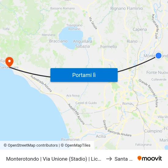 Monterotondo | Via Unione (Stadio) | Liceo Scientifico G.Peano to Santa Severa map