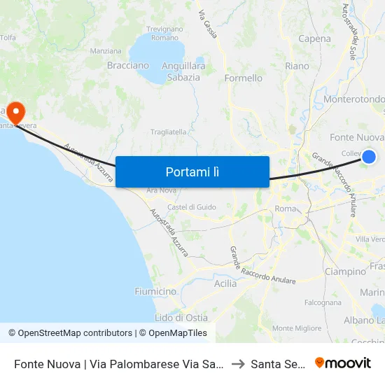 Fonte Nuova | Via Palombarese Via Santa Lucia to Santa Severa map