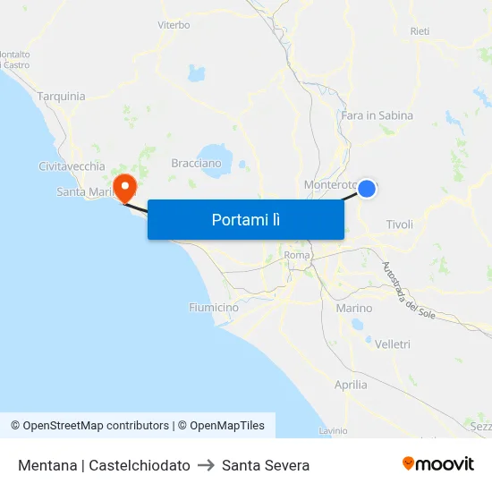 Mentana | Castelchiodato to Santa Severa map
