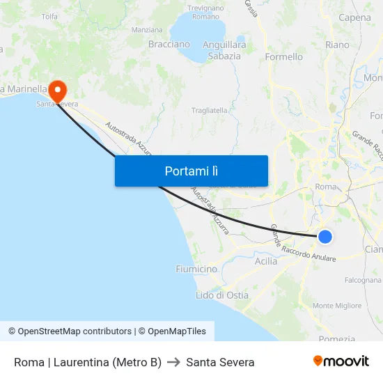 Roma | Laurentina (Metro B) to Santa Severa map