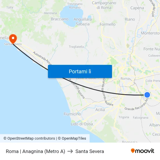 Roma | Anagnina (Metro A) to Santa Severa map