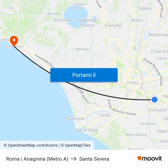 Roma | Anagnina (Metro A) to Santa Severa map